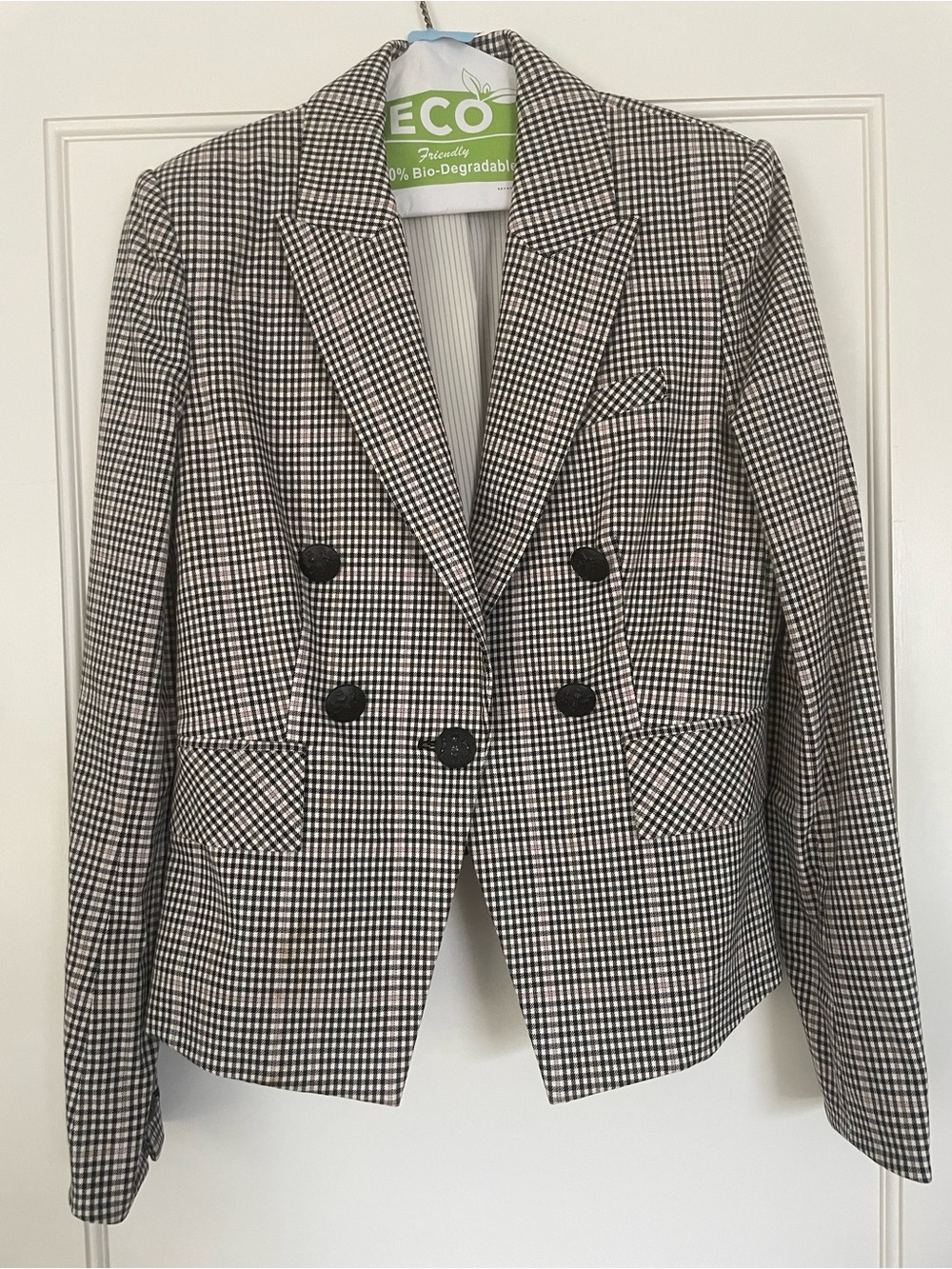 Veronica Beard Dickey Houndstooth Double-Breasted Blazer, Size 4